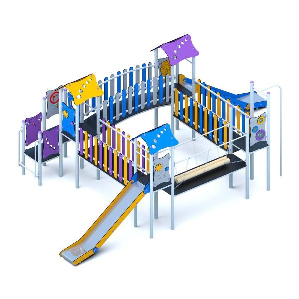 zestaw na plac zabaw dla dzieci ze zjeżdżalniami i mostem drewnianym ruchomym , producent placów zabaw dla dzieci