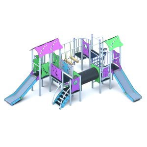 zestaw na plac zabaw dla dzieci ze zjeżdżalniami tunelem i mostami ribon pastel, producent placów zabaw dla dzieci