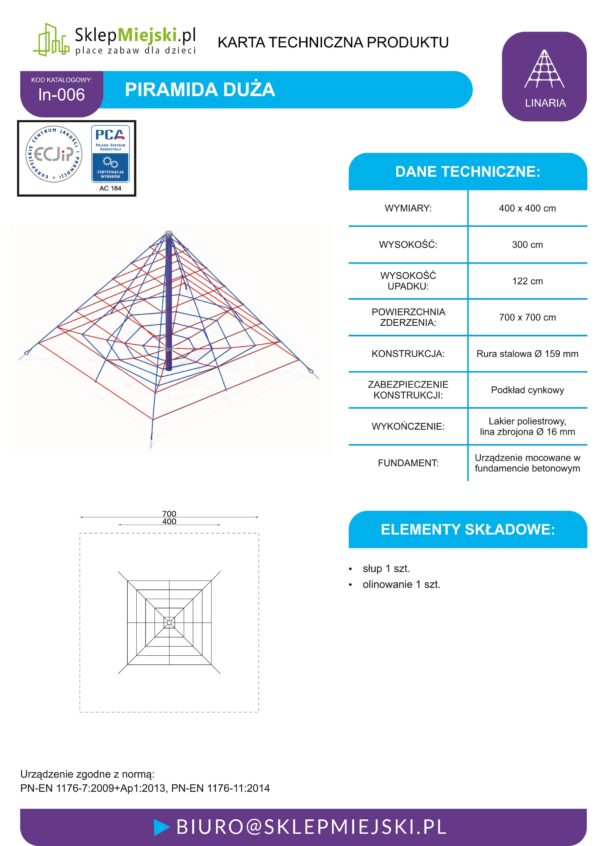 karta techniczna in-006 Piramida duża konstrukcja stalowa kolor fioletowy