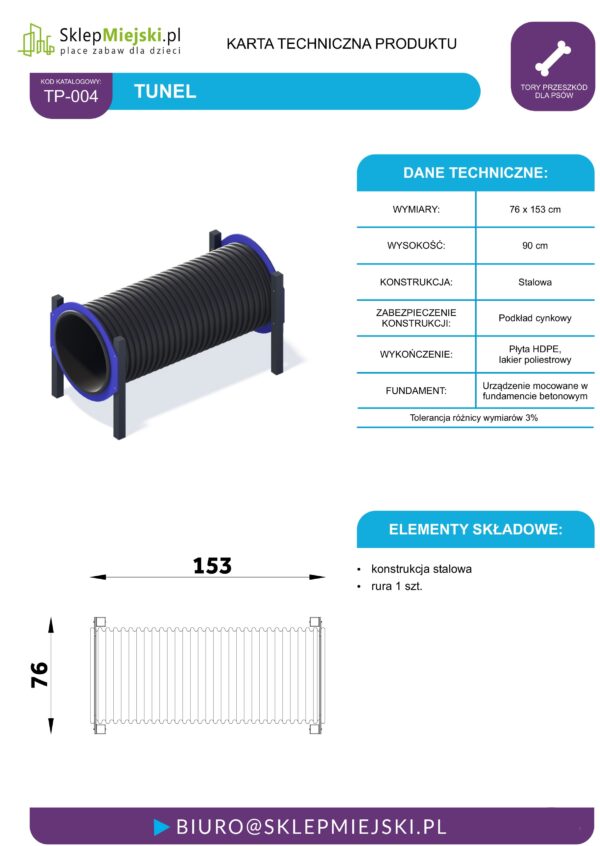 Karta techniczna tp-004 Tunel, konstrukcja stalowa, Płyta HDPE kolor czarny