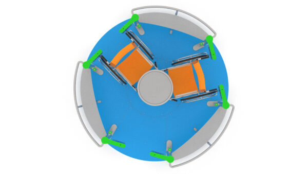 Urządzenie zabawowe integracyjne z certyfikatem na plac zabaw dla przedszkoli i szkół, karuzela tarczowa z siedzeniami dostosowana dla osób niepełnosprawnych, wizualizacja 2, widok z góry